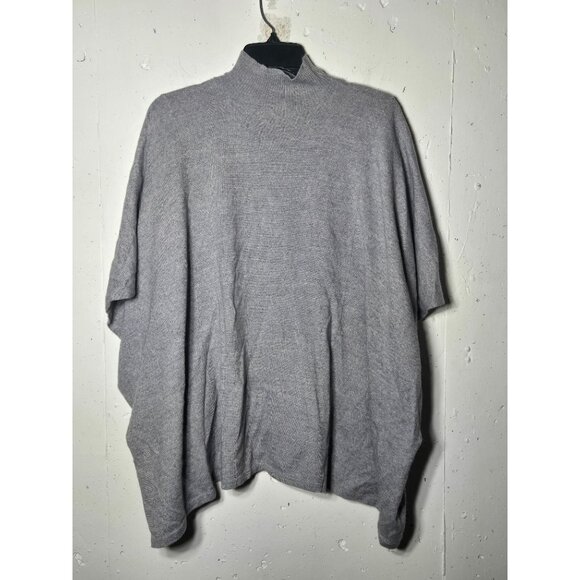 Susana Monaco Womens Gray Wool Blend Mock Neck Poncho Sweater One Size O/S Soft - Picture 2 of 9
